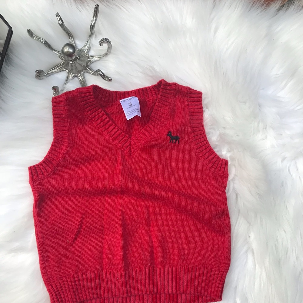 Carters red vest with moose size 3 mos. knit warm